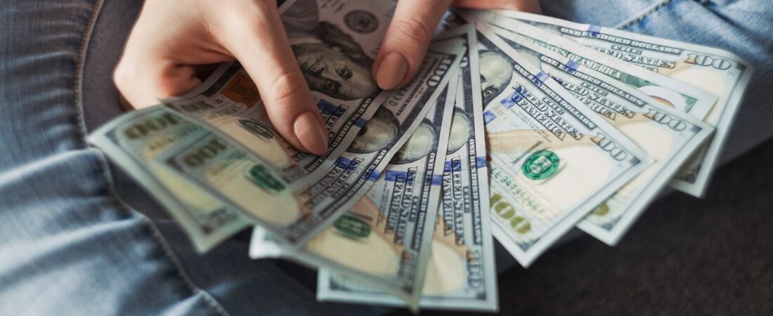 fan of 100 U.S. dollar banknotes